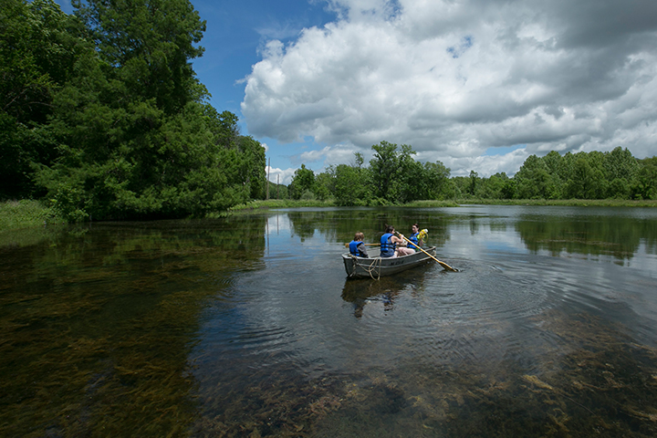 Students collect water and soil samples at the Bohigian Conservation Area